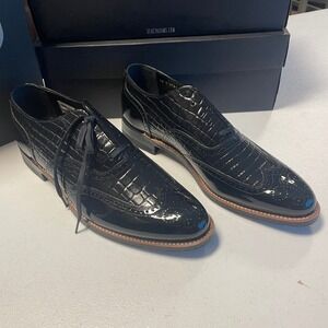 Stacy Adams Mens Dayton Black Shoes Wing Tip Alligator print Shiny Dress US 9.5D